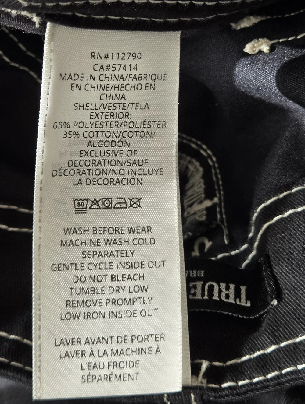 NWT True Religion Men's Cargo Pants  36x32 Black Contrast Stitch Straight Leg